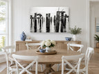 Barnacled Pier Posts coastal canvas print on the wall of a Hamptons dining room
