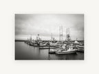 Grey Day Fishing Moorings, coastal canvas wall art print, front view