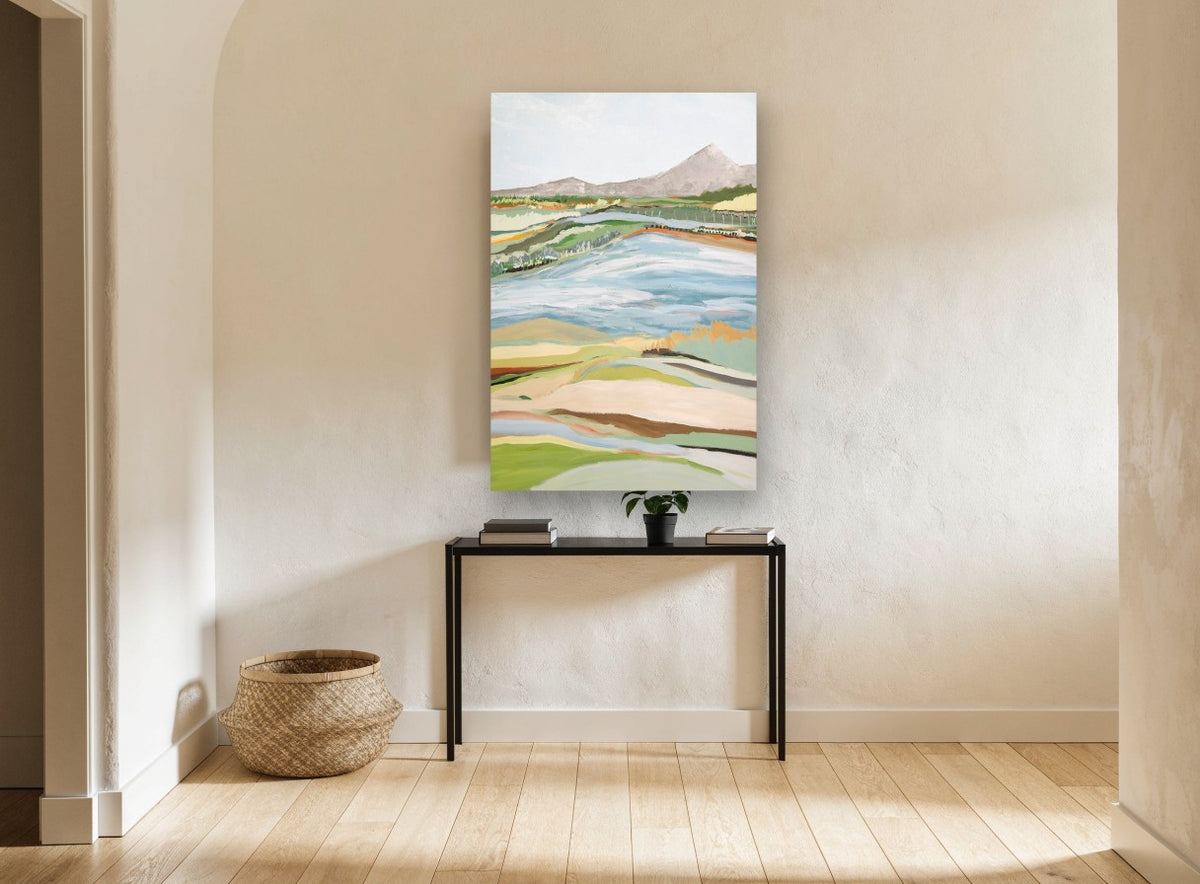 Pale Pasture Valley landscape canvas print on the wall of a hallway