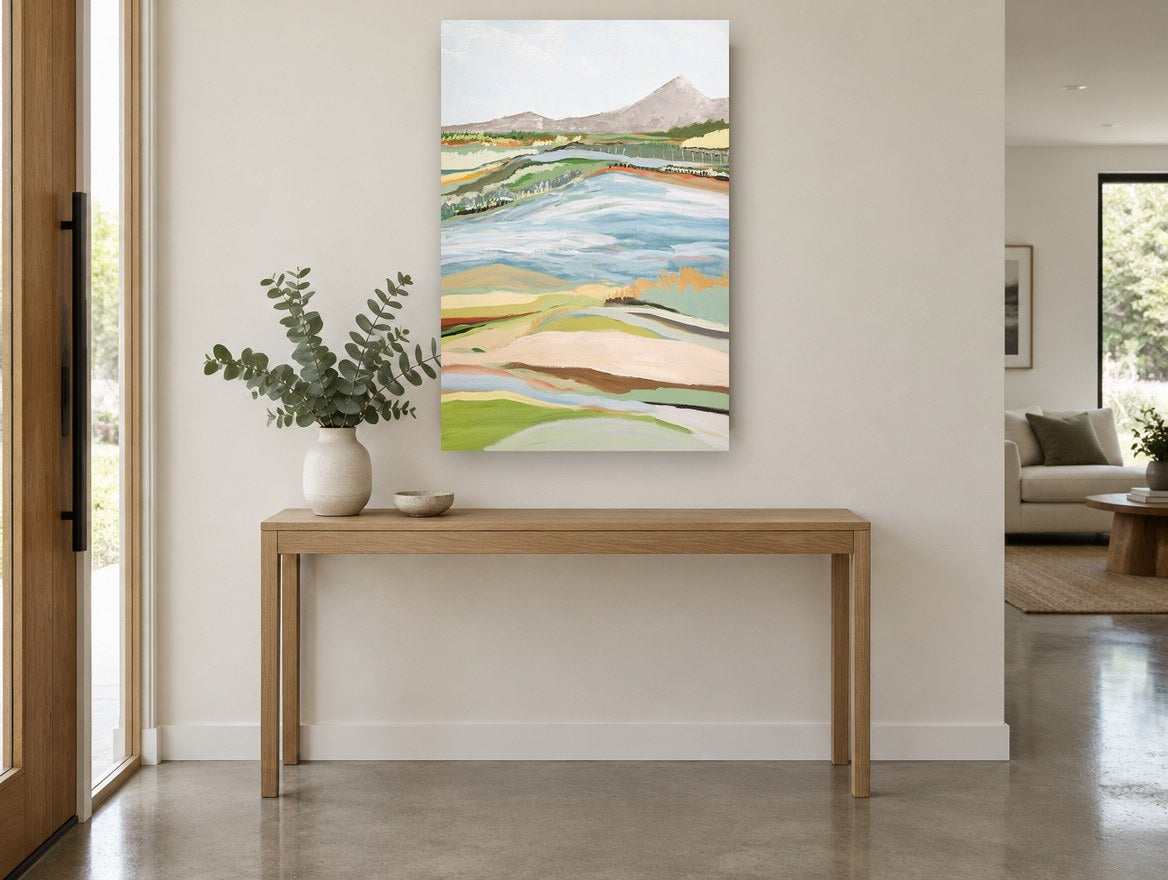 Pale Pasture Valley landscape canvas print on the wall of a entry hall