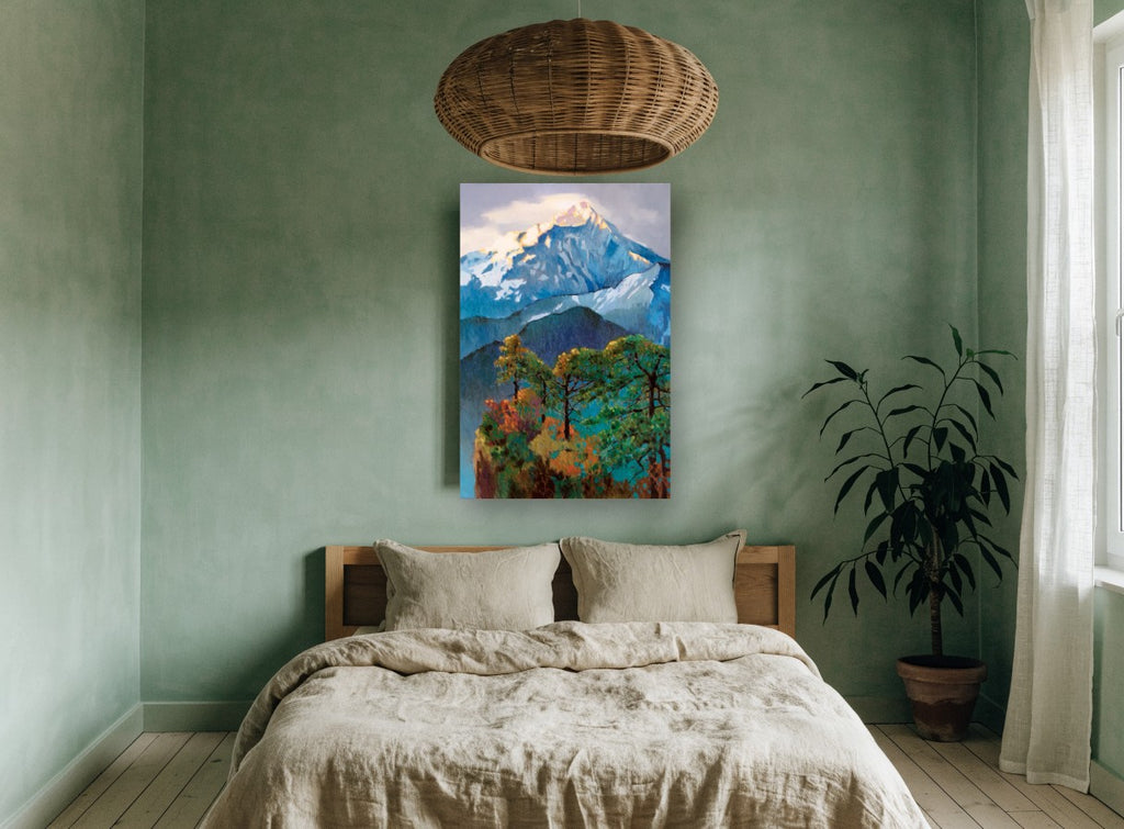 Alpenglow Pine Ridge landscape canvas print on the wall of a bedroom