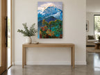 Alpenglow Pine Ridge landscape canvas print on the wall of a entry hall