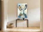 Dancing Herons landscape canvas print on the wall of a hallway