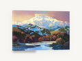 Alpenglow Over the River, snowy mountain river landscape painting, landscape canvas wall art print ready to hang