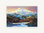 Alpenglow Over the River, snowy mountain river landscape painting, landscape canvas wall art print, front view