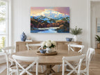 Alpenglow Over the River landscape canvas print on the wall of a Hamptons dining room