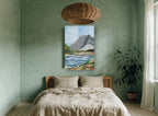 Grey Peaks Valley Water landscape canvas print on the wall of a bedroom