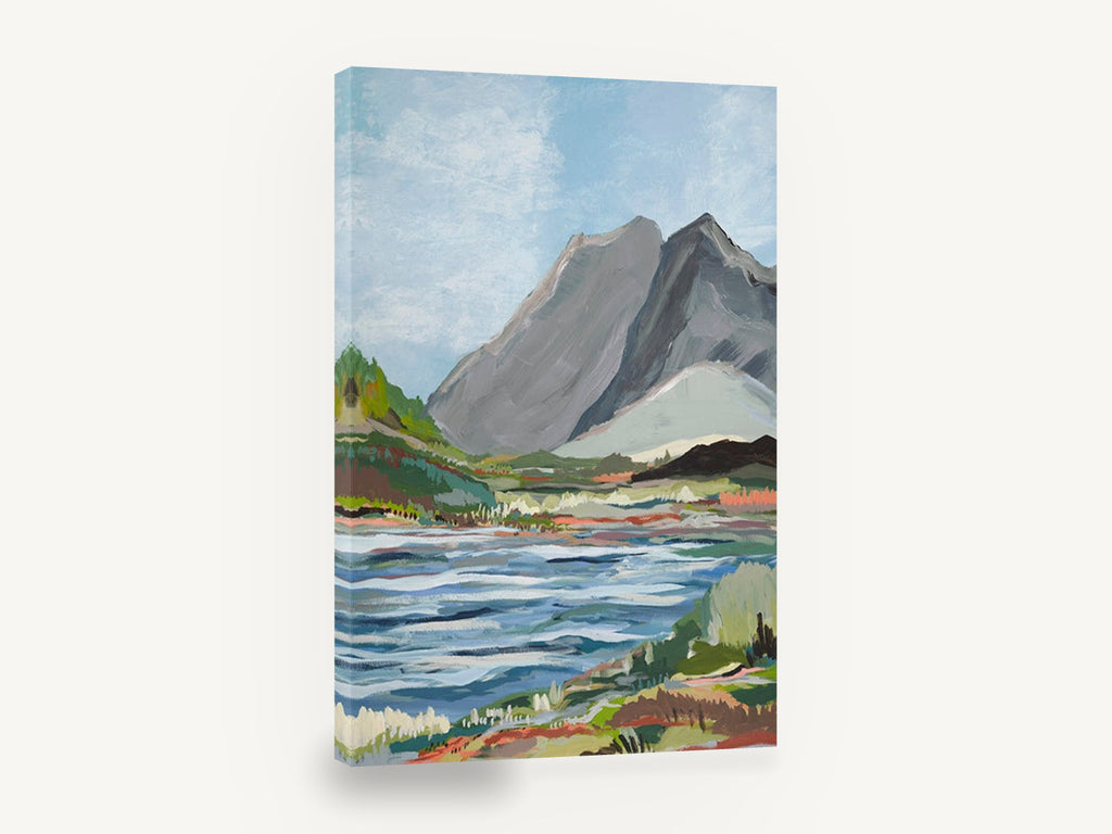 Grey Peaks Valley Water, mountain valley river landscape artwork, landscape canvas wall art print ready to hang