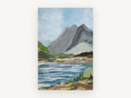 Grey Peaks Valley Water, mountain valley river landscape artwork, landscape canvas wall art print, front view