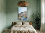 Grey Peaks River Bend landscape canvas print on the wall of a bedroom