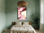 Blush Gladioli Close-Up floral canvas print on the wall of a bedroom