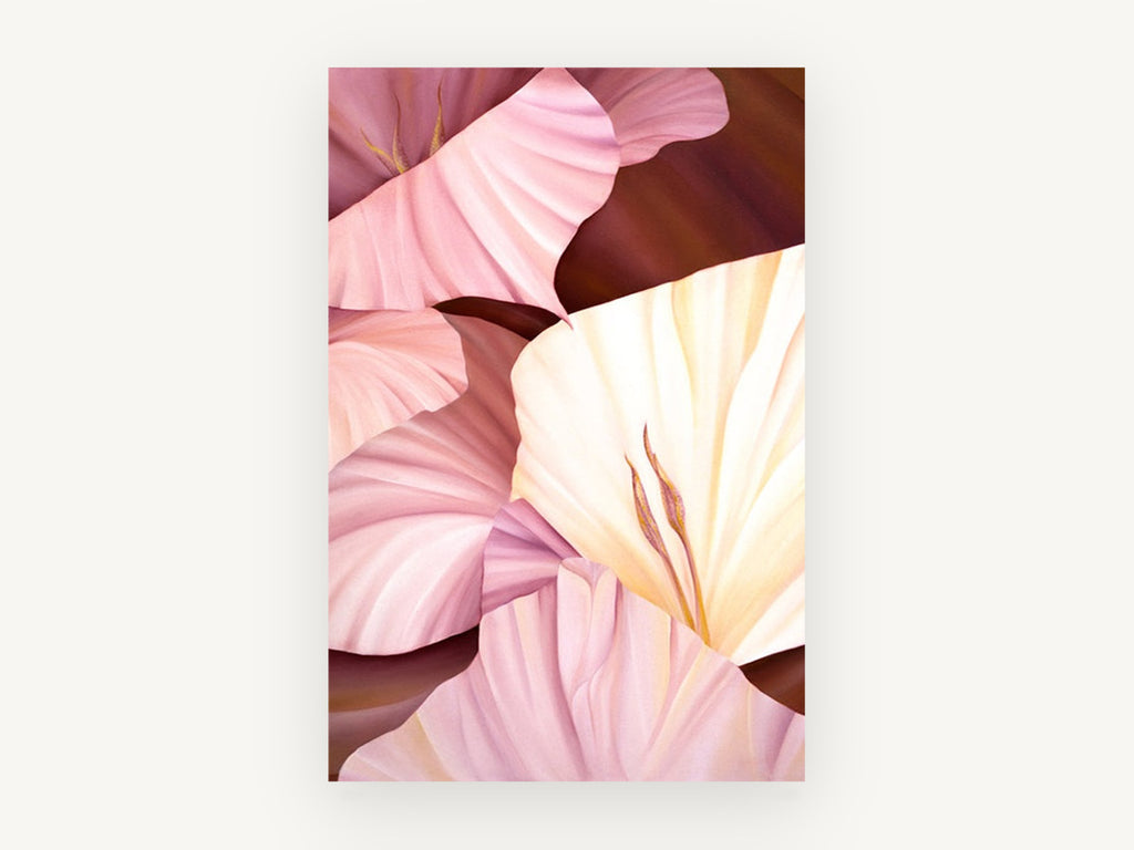Blush Gladioli Close-Up, floral canvas wall art print, front view