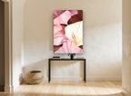 Blush Gladioli Close-Up floral canvas print on the wall of a hallway
