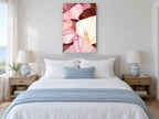 Blush Gladioli Close-Up floral canvas print on the wall of a coastal bedroom
