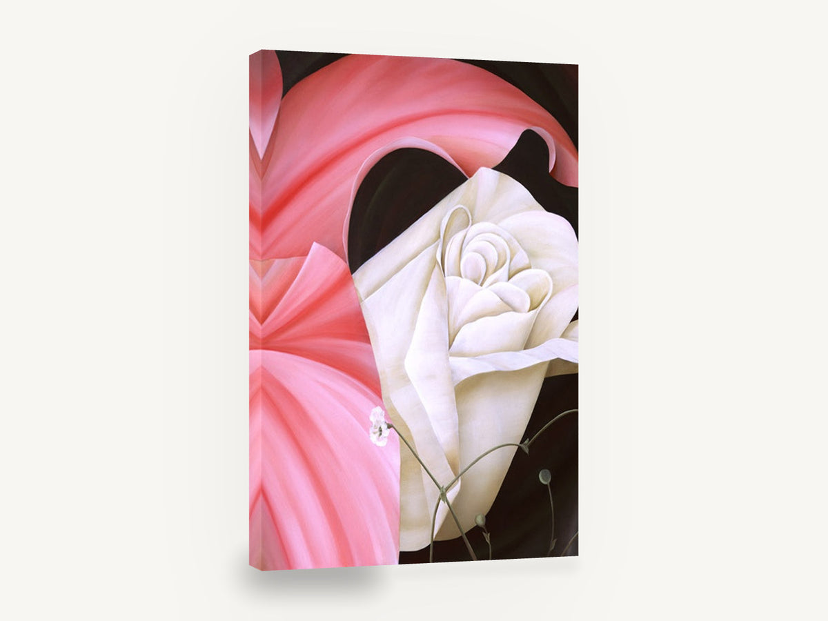 Cream Rose Pink Folds, cream rose pink petals floral painting, floral canvas wall art print ready to hang