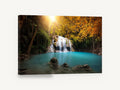 Turquoise Pool Falls, autumn forest waterfall turquoise pool, landscape canvas wall art print ready to hang