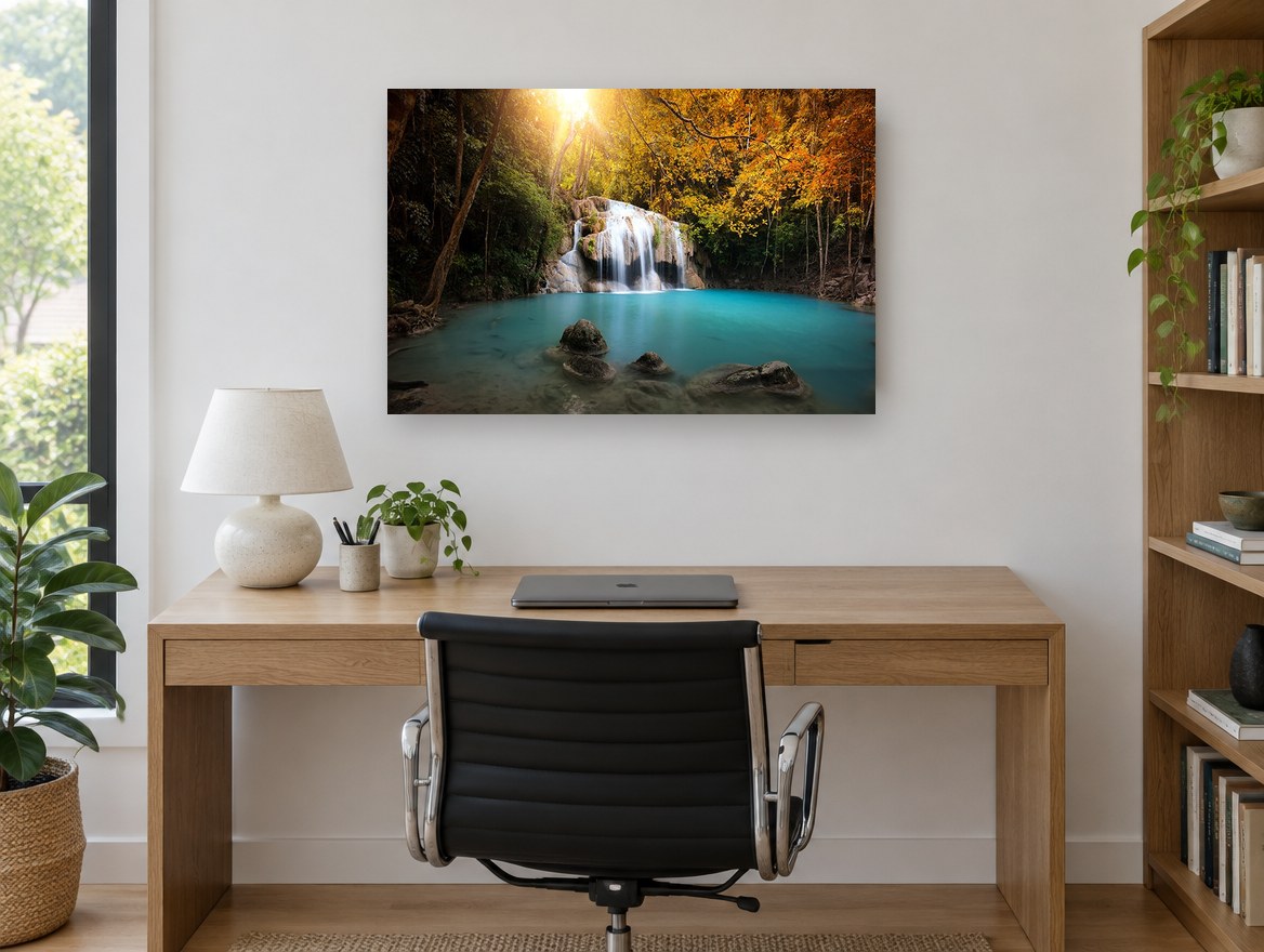 Turquoise Pool Falls landscape canvas print on the wall of a study
