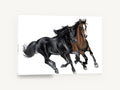 Two Horses Galloping, black and bay horses galloping painting, animal canvas wall art print ready to hang