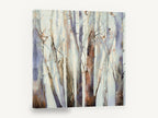 Lilac Birch Grove, misty tree trunks abstract painting, landscape canvas wall art print ready to hang