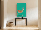 Faceted Buck on Green animal canvas print on the wall of a hallway