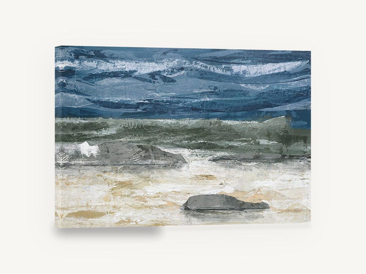 Grey Stones Storm Shore, rocky shore abstract seascape artwork, coastal canvas wall art print ready to hang