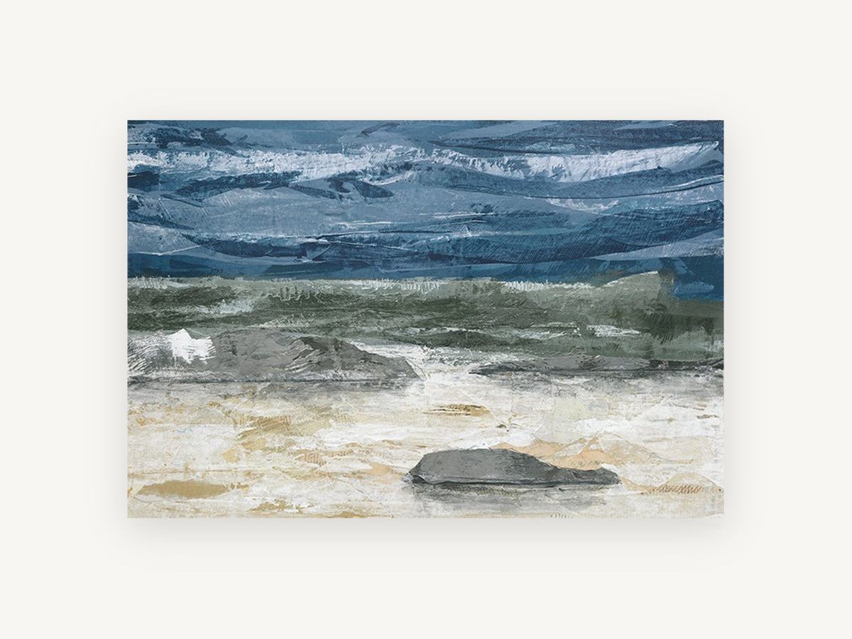 Grey Stones Storm Shore, coastal canvas wall art print, front view