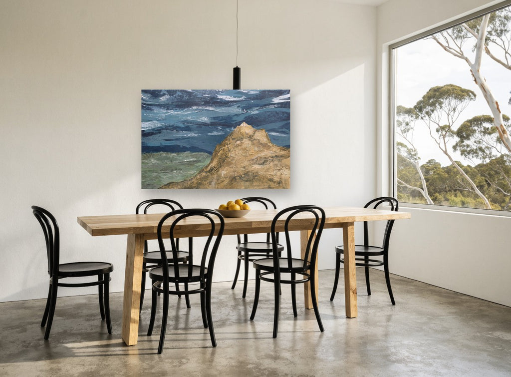 Ochre Peak Storm Sky coastal canvas print on the wall of a dining room
