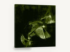 Green Wings in Flight, birds in flight green illustration, animal canvas wall art print ready to hang