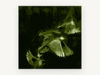 Green Wings in Flight, birds in flight green illustration, animal canvas wall art print, front view