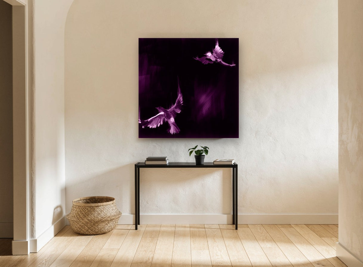 Violet Night Flight animal canvas print on the wall of a hallway