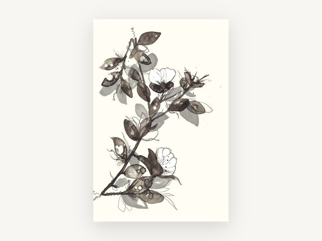 Ink Wash Blossom Branch, floral canvas wall art print, front view