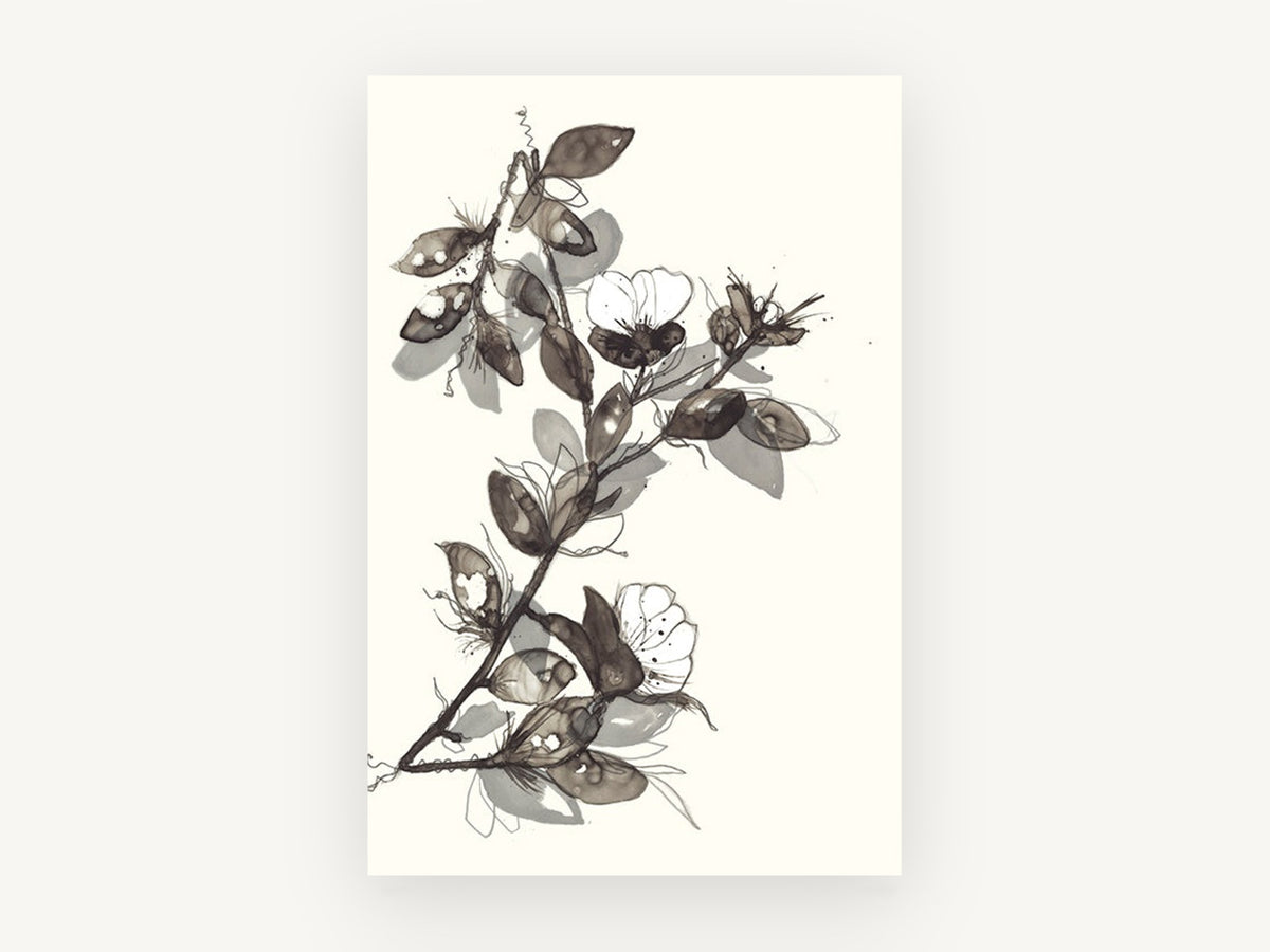 Ink Wash Blossom Branch, floral canvas wall art print, front view