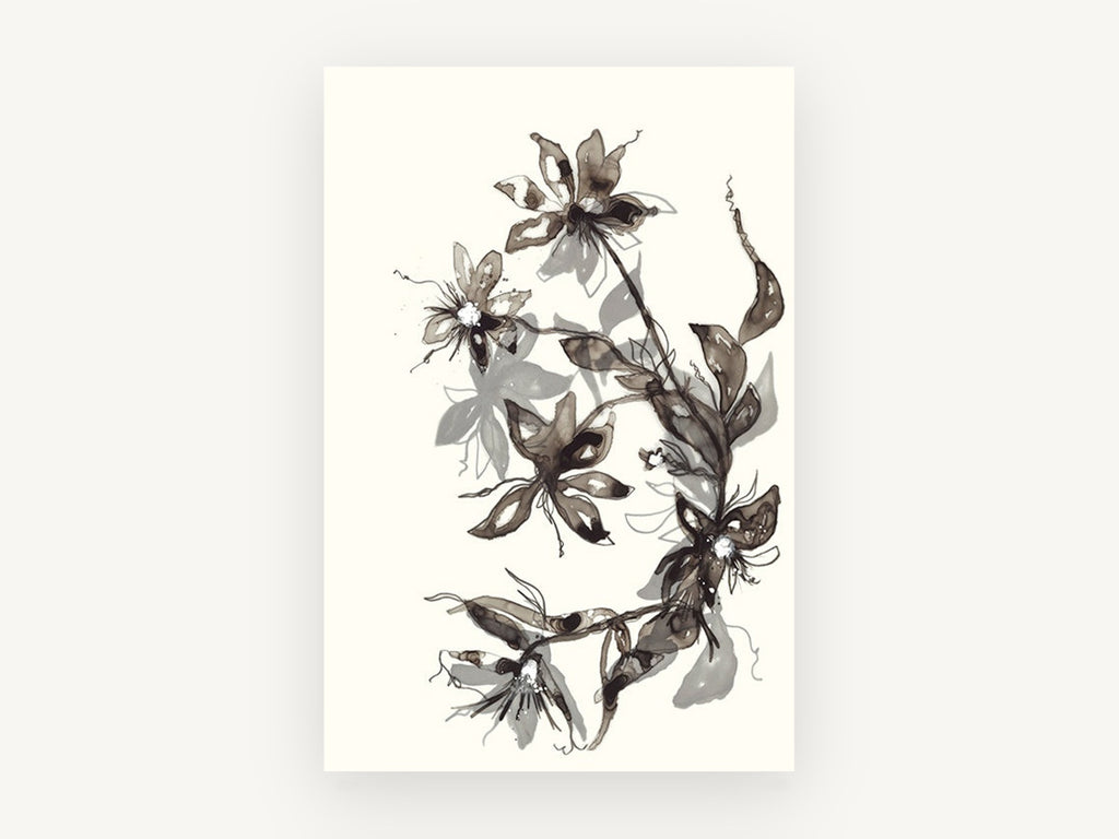 Smoky Ink Blooms, floral canvas wall art print, front view