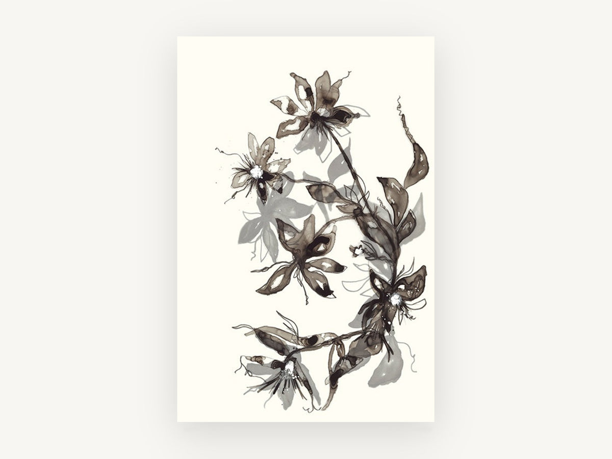 Smoky Ink Blooms, floral canvas wall art print, front view
