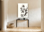 Smoky Ink Blooms floral canvas print on the wall of a hallway
