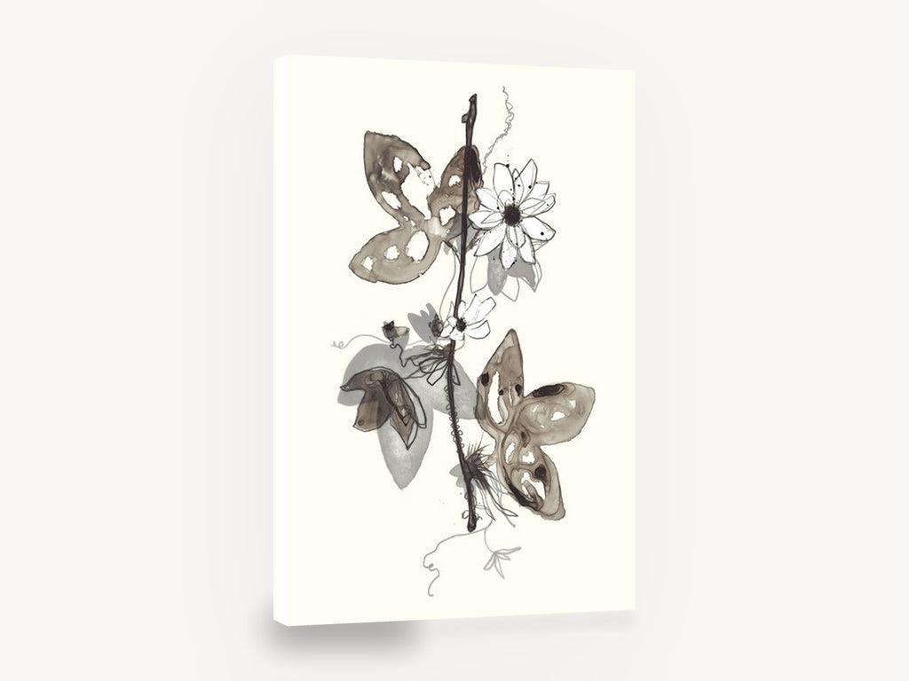 Ink Wash Passionflower Vine, ink wash botanical vine watercolour, floral canvas wall art print ready to hang