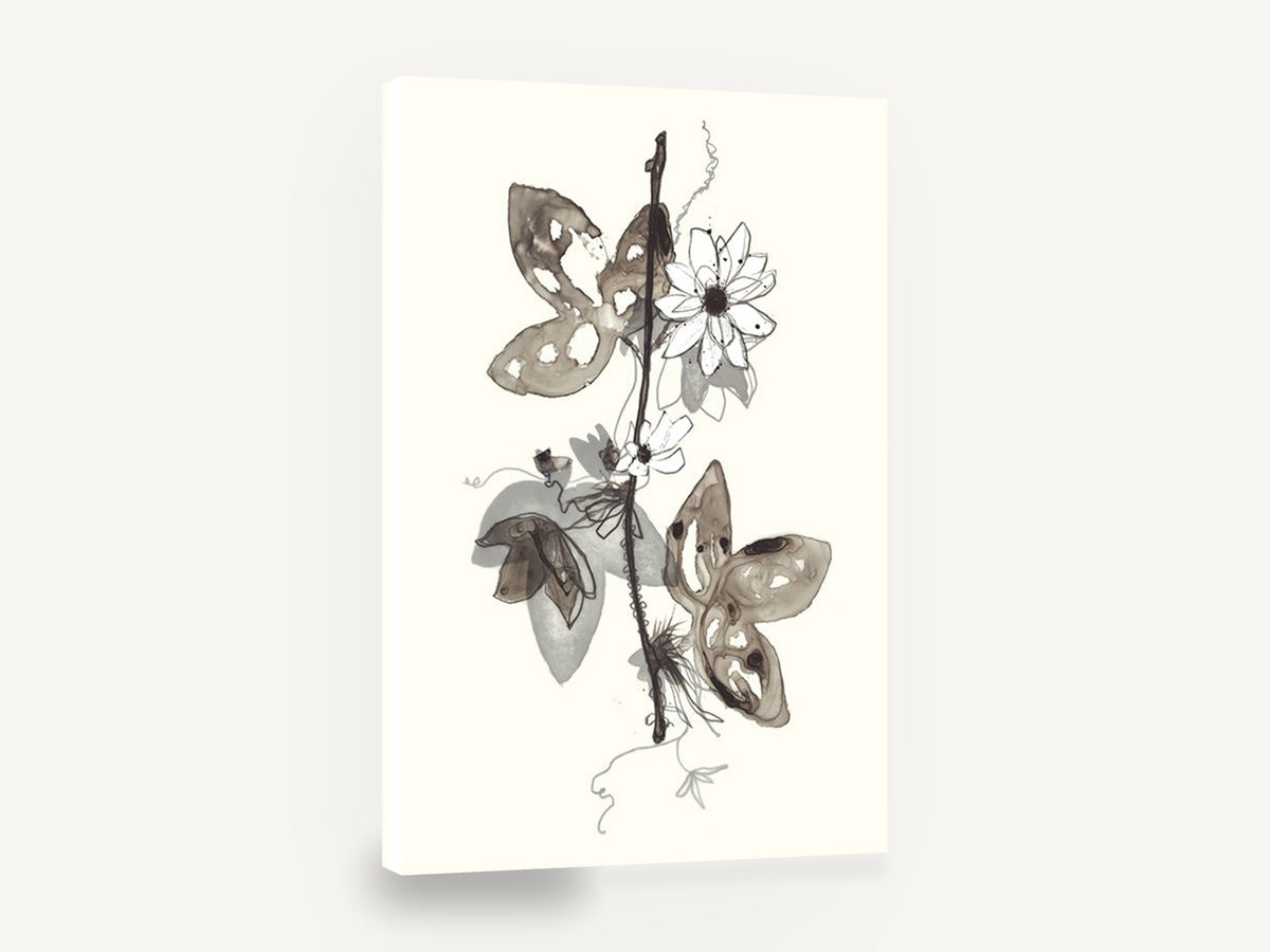 Ink Wash Passionflower Vine, ink wash botanical vine watercolour, floral canvas wall art print ready to hang