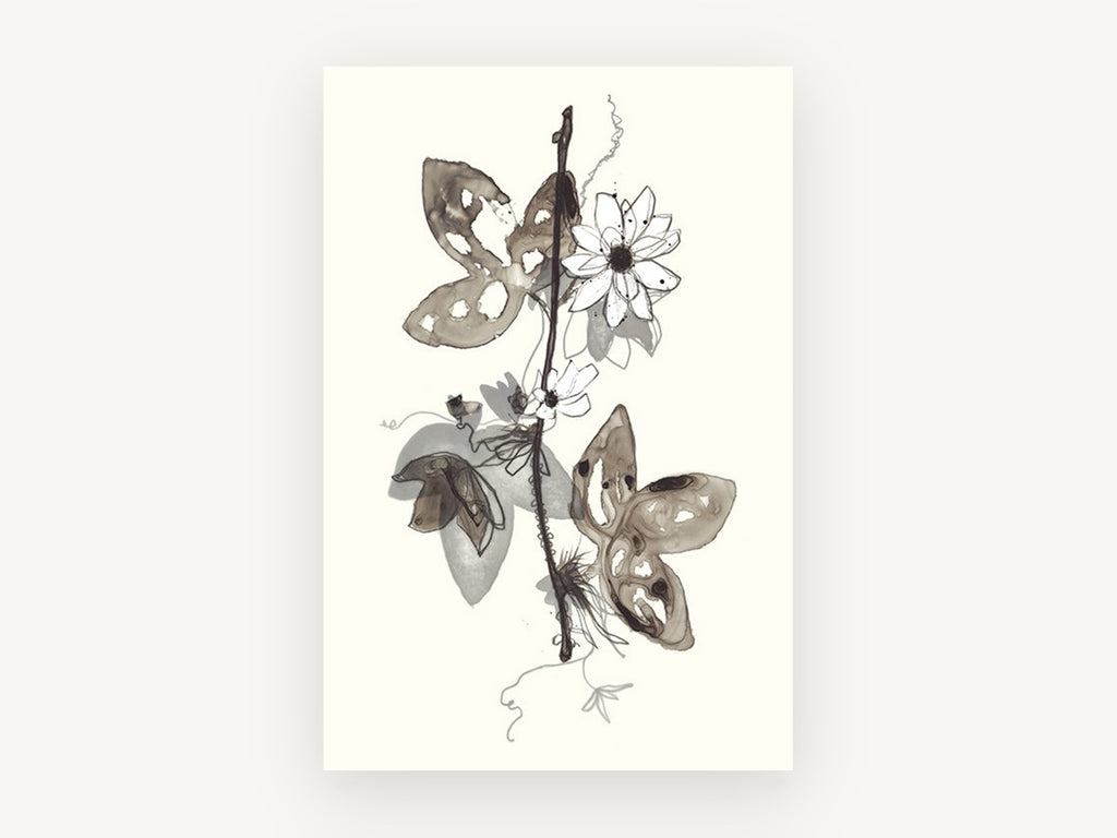 Ink Wash Passionflower Vine, floral canvas wall art print, front view