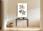 Ink Wash Passionflower Vine floral canvas print on the wall of a hallway
