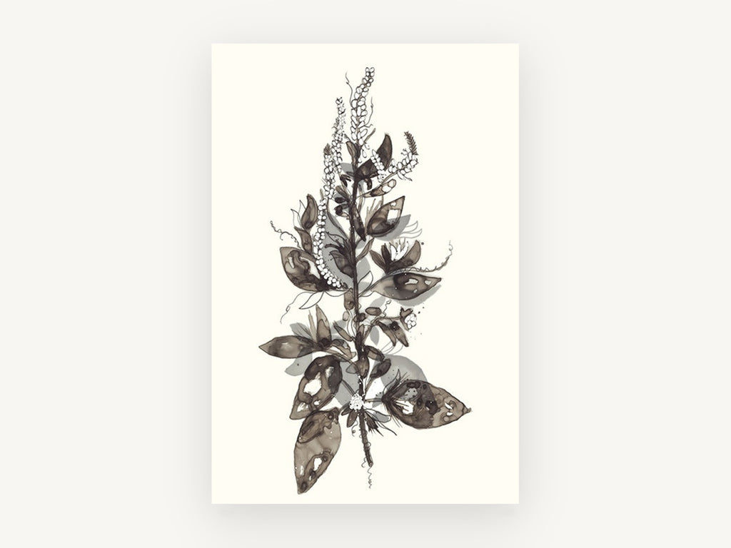 Ink Wash Botanical Spray, floral canvas wall art print, front view