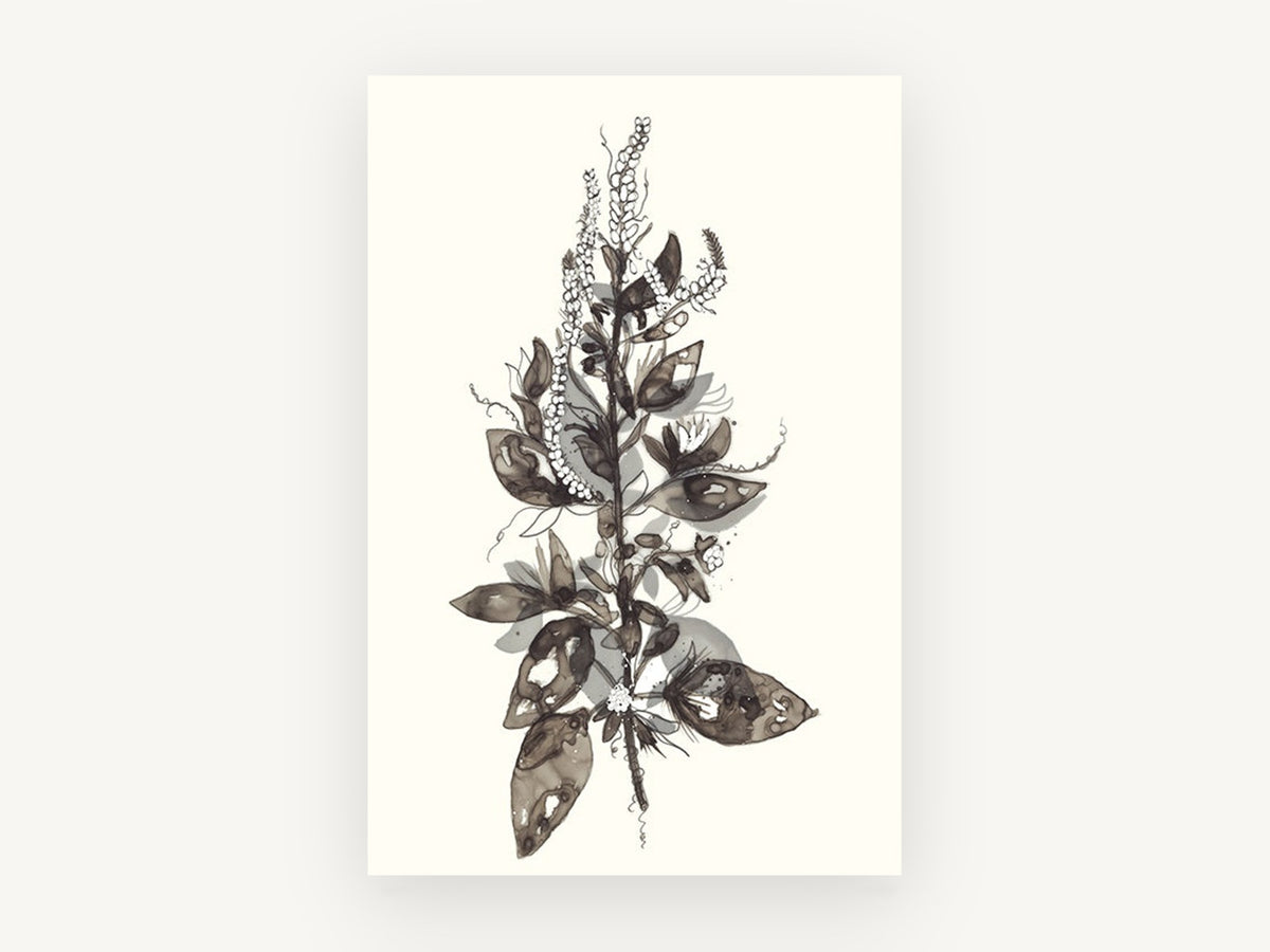 Ink Wash Botanical Spray, floral canvas wall art print, front view