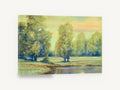 Evening Meadow Pool, golden trees pond impressionist landscape, landscape canvas wall art print ready to hang
