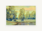 Evening Meadow Pool, golden trees pond impressionist landscape, landscape canvas wall art print, front view