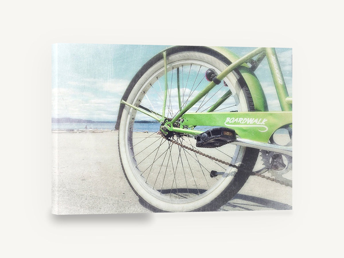 Green Beach Cruiser, green beach cruiser bicycle photograph, coastal canvas wall art print ready to hang