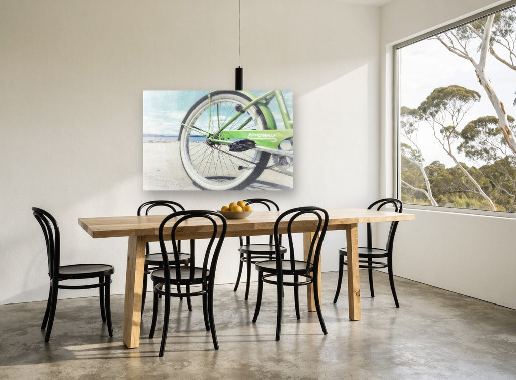 Green Beach Cruiser coastal canvas print on the wall of a dining room
