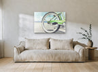 Green Beach Cruiser coastal canvas print on the wall of a living room