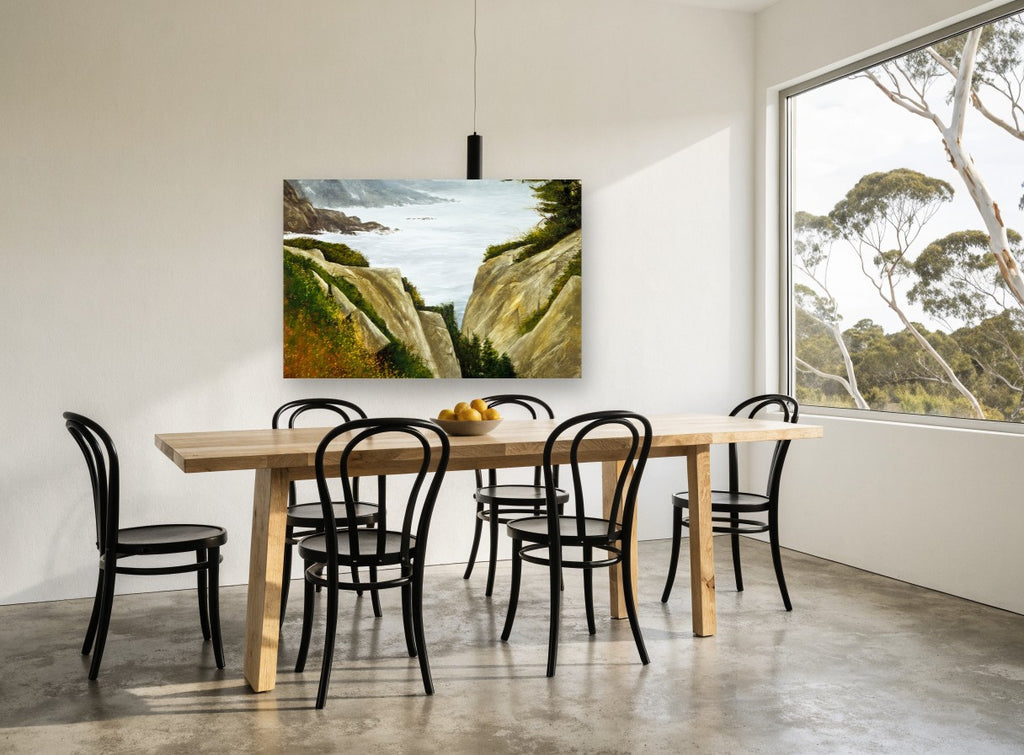 Cliff Gap Overlook coastal canvas print on the wall of a dining room