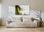 Misty Cliff Headlands coastal canvas print on the wall of a living room
