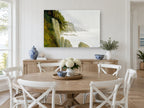 Misty Cliff Headlands coastal canvas print on the wall of a Hamptons dining room