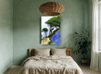 Bluebell Cliffside floral canvas print on the wall of a bedroom